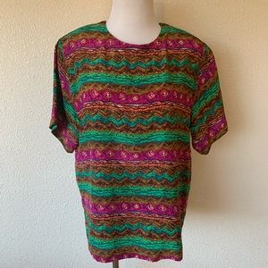 Vintage Fiji Sport 100% Silk Button Back Blouse